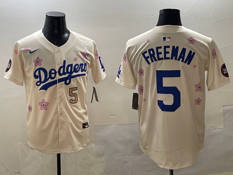 Men Los Angeles Dodgers #5 Freeman Cream Sakura Edition 2025 Nike MLB Jersey style 2